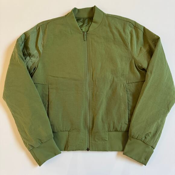 Lululemon Non Stop Shell Bomber Jacket Sz 8 Green Reversible EUC Water Repellent - Picture 4 of 13